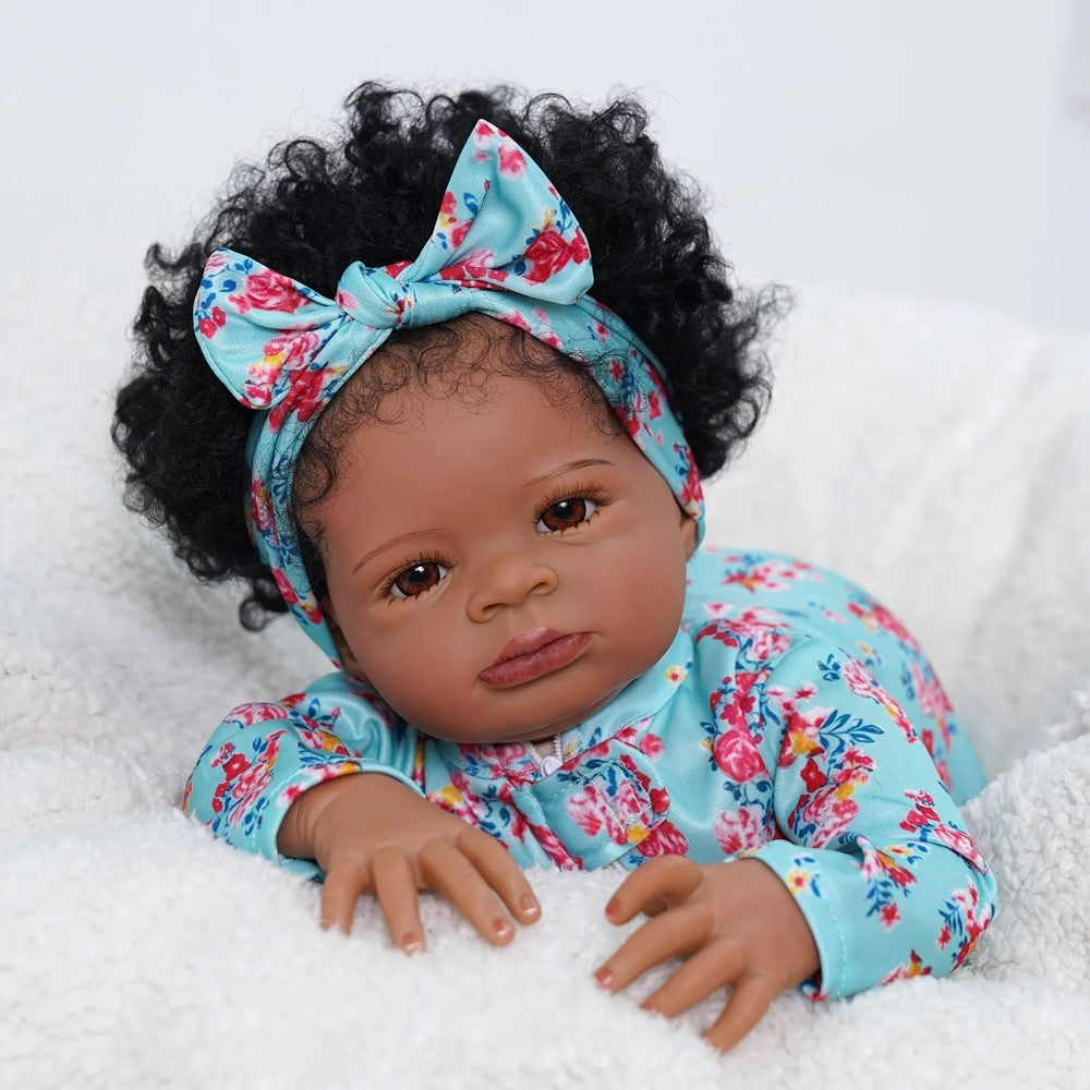 Mrb 50cm afro-americano reborn bebê boneca lanny pele escura menina fofinho bon