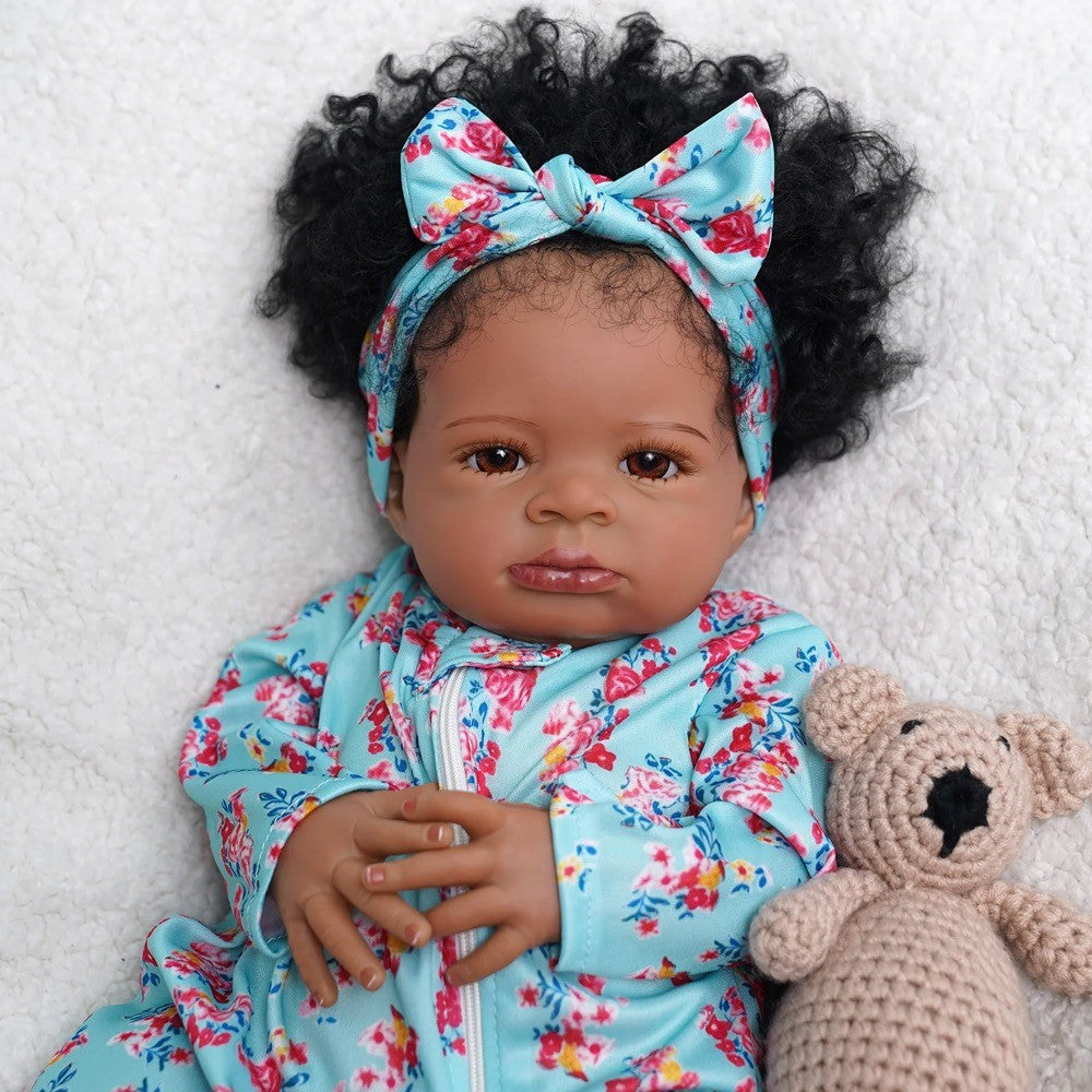 Mrb 50cm afro-americano reborn bebê boneca lanny pele escura menina fofinho bon
