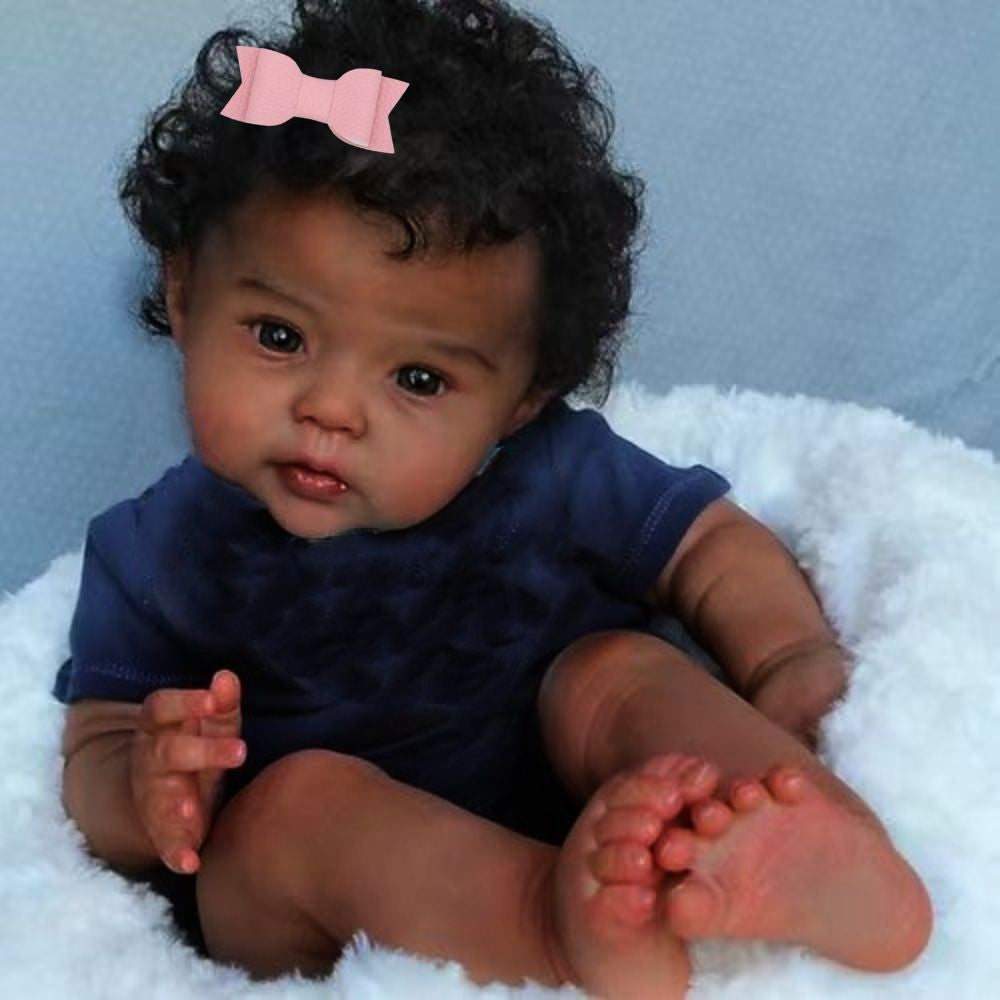 20 Polegada boneca afro-americana corvo pele escura reborn bebê acabado recém-nascido com cabelo enraizado