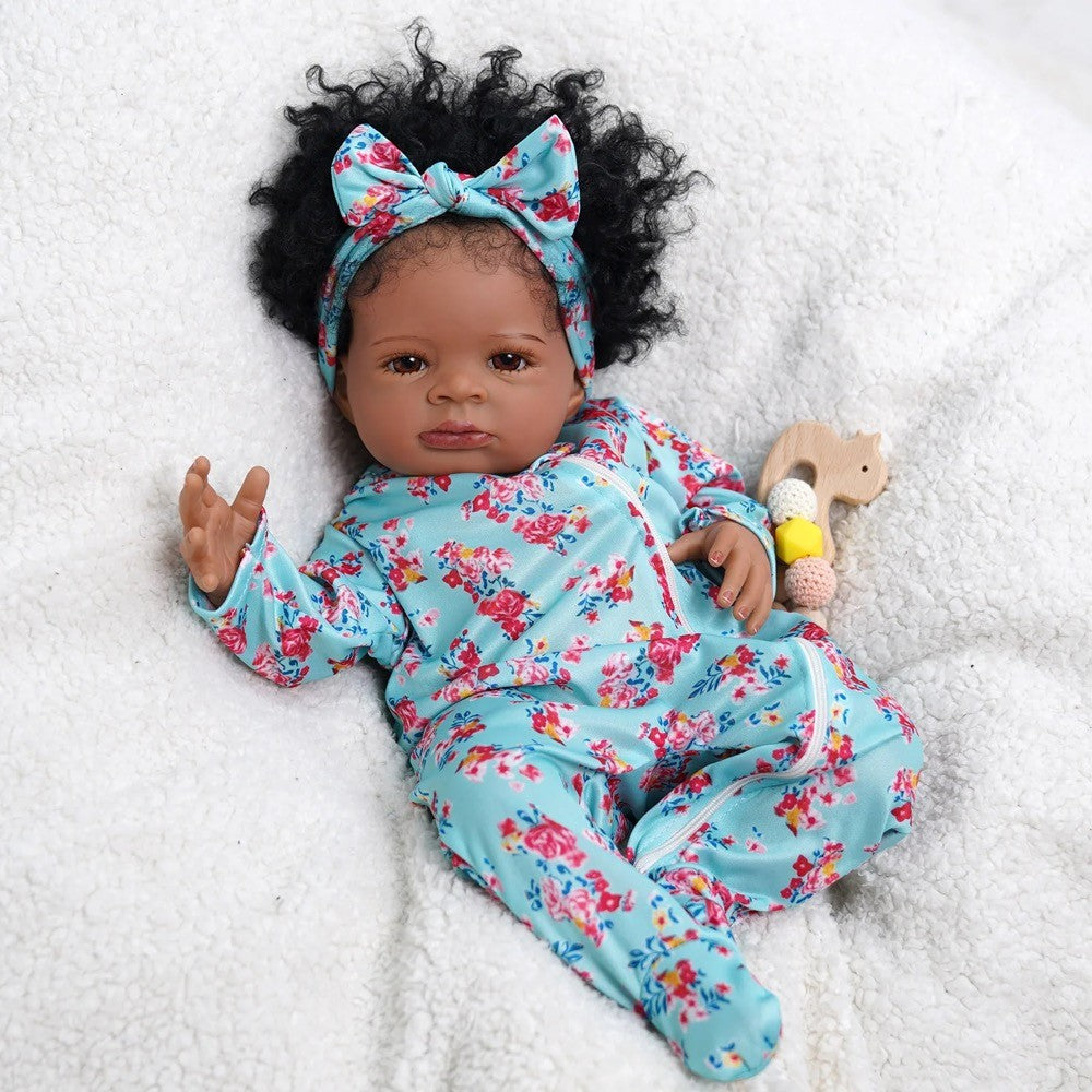 Mrb 50cm afro-americano reborn bebê boneca lanny pele escura menina fofinho bon