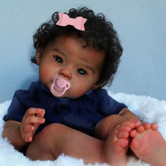 20 Polegada boneca afro-americana corvo pele escura reborn bebê acabado recém-nascido com cabelo enraizado