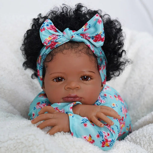 Mrb 50cm afro-americano reborn bebê boneca lanny pele escura menina fofinho bon