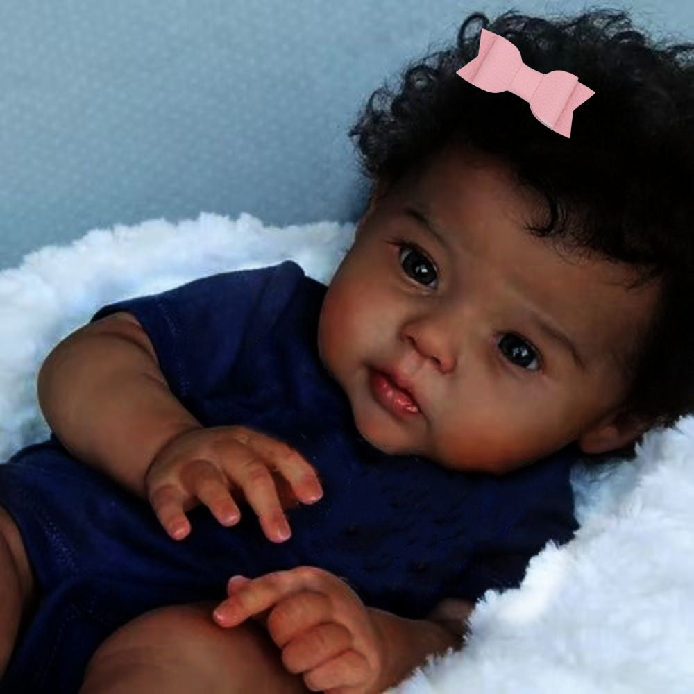 20 Polegada boneca afro-americana corvo pele escura reborn bebê acabado recém-nascido com cabelo enraizado